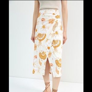 Farm Rio x Anthropologie seashell floral wrap midi skirt